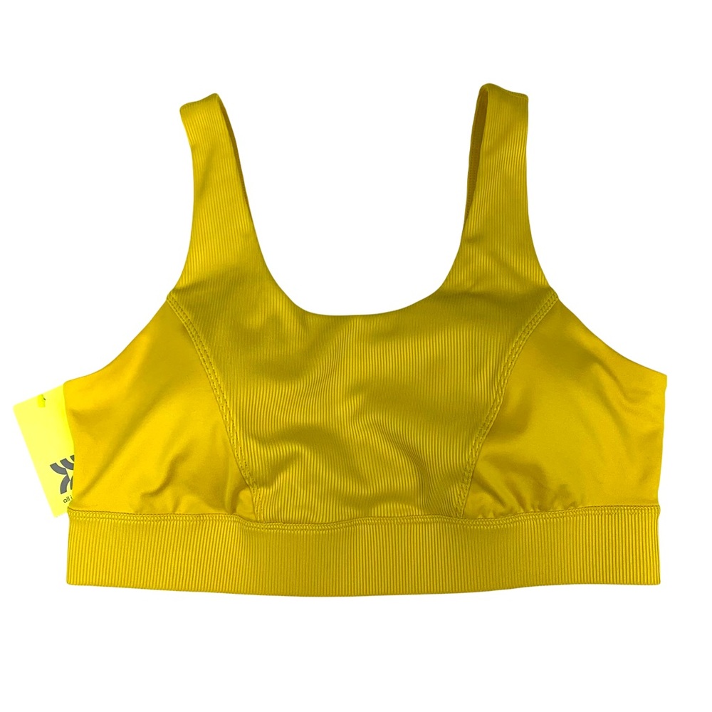 All In Motion Antique Gold Yellow Ribbed Cut Out Back Sports Bra Women's Size XL